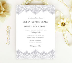 Silver lace wedding invitations