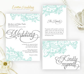 green wedding invitations | Mint lace