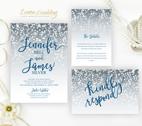 Navy and silver wedding invitation sets