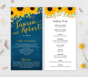 Sunflower Wedding Ceremony Programs