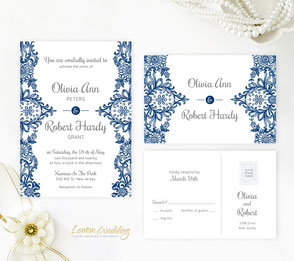 navy blue and silver wedding invitations