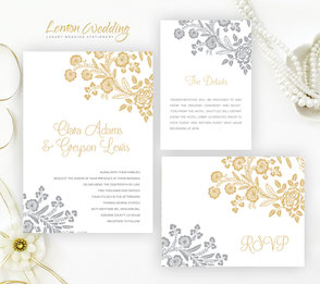 Silver and gold wedding invitations