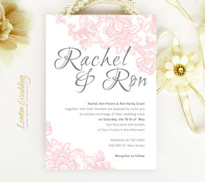 Pink lace wedding invitations