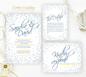 Blue and silver wedding invitations