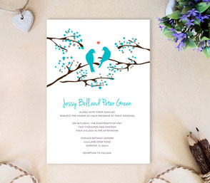 Love birds wedding invitations