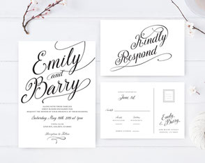 Traditional wedding invitations with rsvp postcards