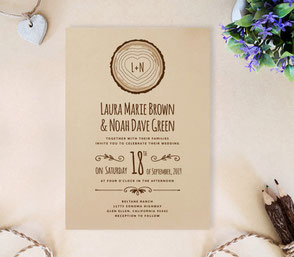 tree stump invitation | tree stump wedding invitations | country wedding invitations | rustic wedding invitations | brown paper invitations