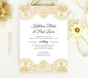 Gold lace wedding invitations