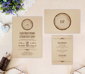 craft wedding invitations | country invitation | printed on kraft | tree stump themed