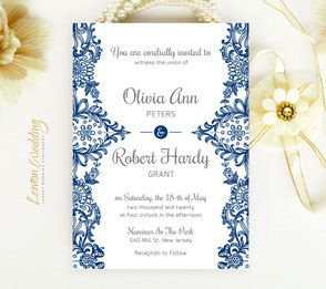 royal blue and silver wedding invitations