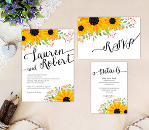 Sunflower themed wedding invitations rustic