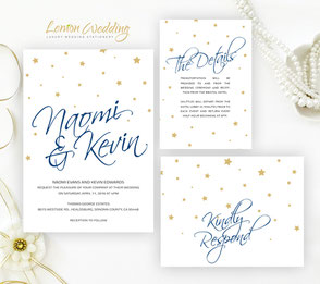 Navy and gold wedding invitations sets