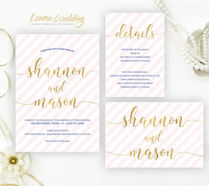 Pink and gold wedding invitations