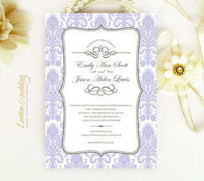 Damask purple wedding invitations 