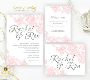 Blush pink lace wedding invitations