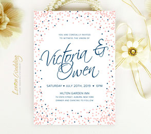Navy and pink wedding invites