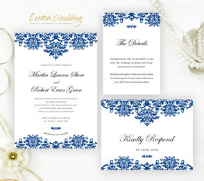 Navy lace wedding invitation kits