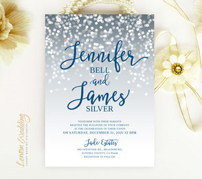 Royal blue and silver wedding invitations