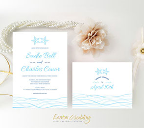 Starfish theme wedding invitations with RSVP