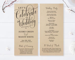 Kraft paper wedding programs