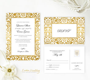 Gold and white wedding invitations cheap