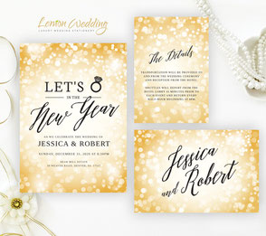 New Year's Eve wedding invitation + RSVP + details crd