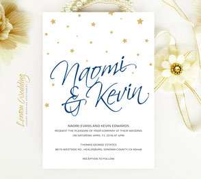 Navy and gold wedding invitation