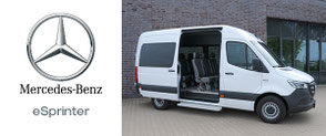 Weißer, rollstuhlgerechter eDeliver 9 der Marke MAXUS mit Linearlift, Einzelsitzen und Smartfloor für die Personenbeförderung.