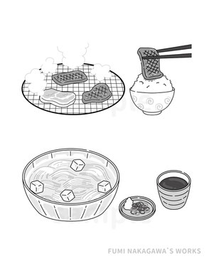 焼肉とそうめんのイラスト