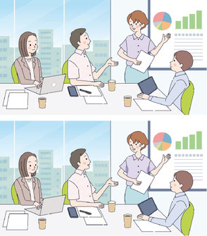 会議をしている男女のイラスト