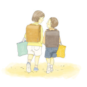 並んで帰る小学生のイラスト