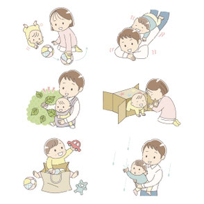 噛みつかれた子どもを慰める保育士のイラスト