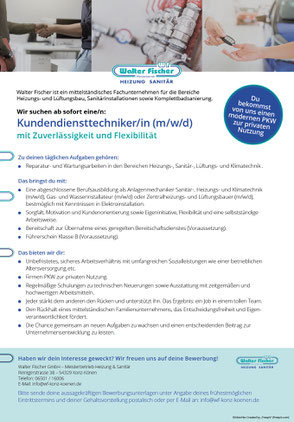 Stellenanzeige Kundendiensttechniker/in