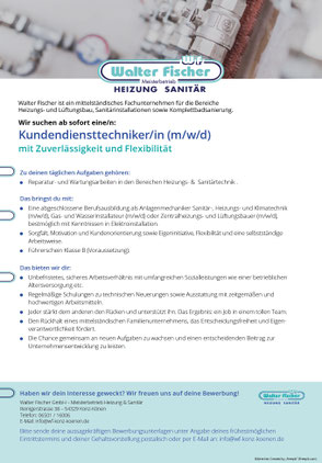 Stellenanzeige Kundendiensttechniker/in