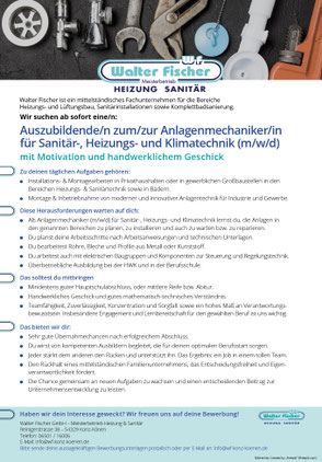 Stellenanzeige Azubi Anlagenmechaniker