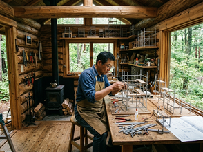 足場模型製作所 八蔵の精密模型を制作する工房の風景