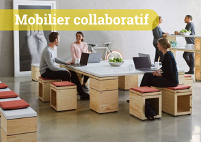 Mobilier collaboratif pour favoriser les échanges, la créativité et le travail en équipe.