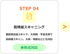 高精細スキャニング 業務用高速スキャナ、大判用・平置き用で 高精細スキャン。大判・両面などにも対応 多形式対応 