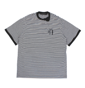 womens black and white striped and embroidered long t-shirt 