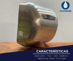 CARACTERÍSTICAS DEL SECADOR DE MANOS / SECAMANOS CYCLONE TIPO XLERATOR CO3S