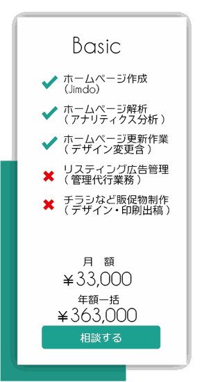 ベーシックプランの価格説明バナー　月額33,000円　年額一括363,000円