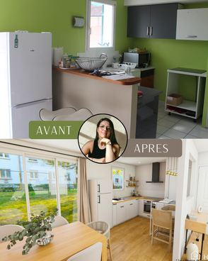 rénovation cuisine avant après à Mâcon avec aménagement moderne, cuisine ouverte et optimisation de l’espace