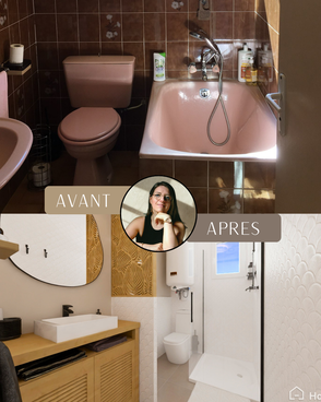 rénovation salle de bain avant après en Corse avec douche moderne, meuble bois et décoration épurée