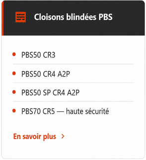 Cloisons blindées PBS, PBS50 CR3, PBS 50 CR4 A2P , PBS50 SP A2P CR4, PBS70 CR5