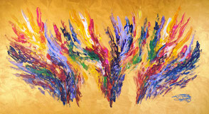 abstract vibrant painting by Peter Nottrott, inspired by gold 