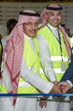 Saudia Cargo executives Mohammed Abunayyan, Member of the Board of Directors & Chairman of the Executive Committee (pictured left), and CEO Omar Hariri kick off ops at the pharma cold storage warehouse -  company courtesy 