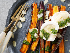 Gegrillte Karotten / Ziegenkäse / Basilikumpesto
