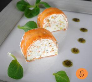 Linsenmousse im Karottenmantel / Kräuteröl