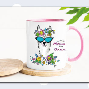 Personalisierte Tasse mit Alpaka und Namen von UKo-Art