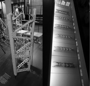 図6 ツェッペリン飛行船骨格の一部とフレームのロール フォーミング工程（Friedrichshafen のZeppelin 博物 館にて著者撮影）